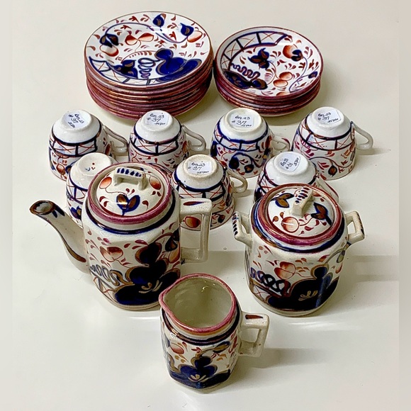 19th Century Vtg Gaudy Welsh Oyster Pattern 25 Piece Miniature Child’s Tea Set - Picture 9 of 16